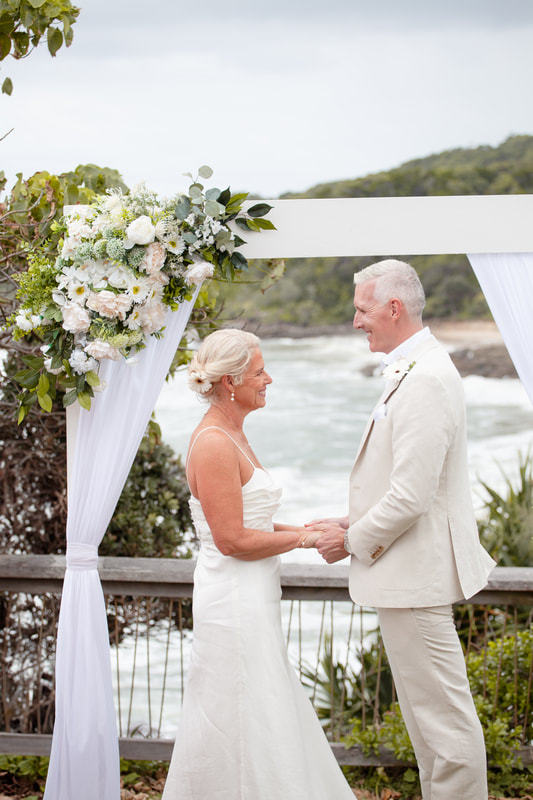 just married couple beach view wedding